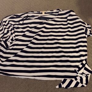 Michael Kors Black and White Striped Long Sleeve Top
